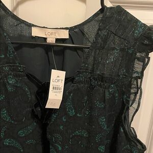 LOFT Dark Green Patterned Blouse